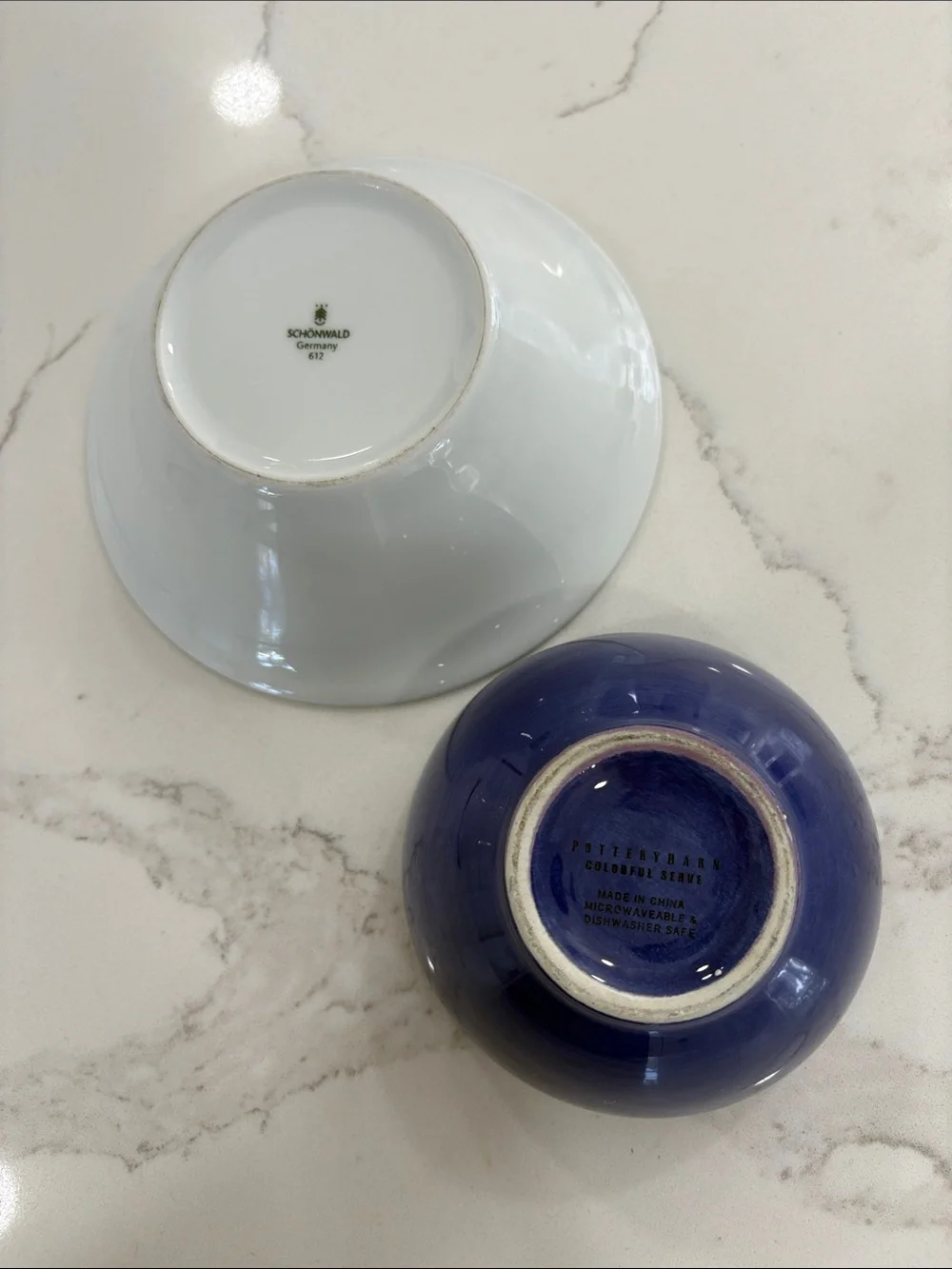 Assorted White Ceramic Bowls with Blue Accent Bowl - Lot of 5